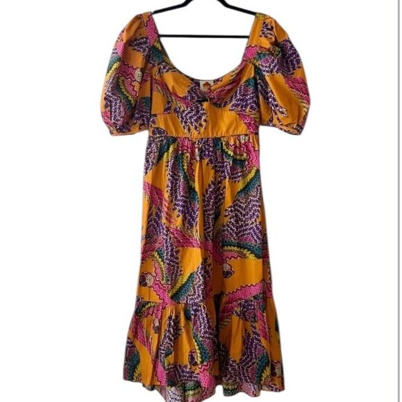 FARM RIO Beaded Macaws Cotton Midi Dress In Multi S NWOT - Picture 3 of 13